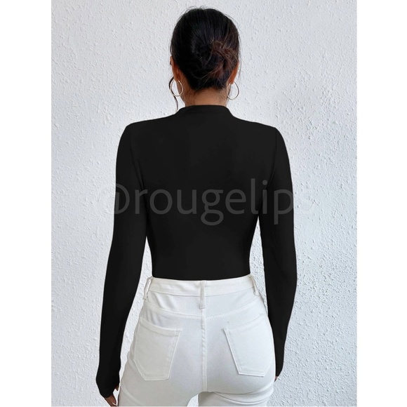 Ruched Asymmetric Black Long Sleeve Bodysuit - Picture 10 of 14